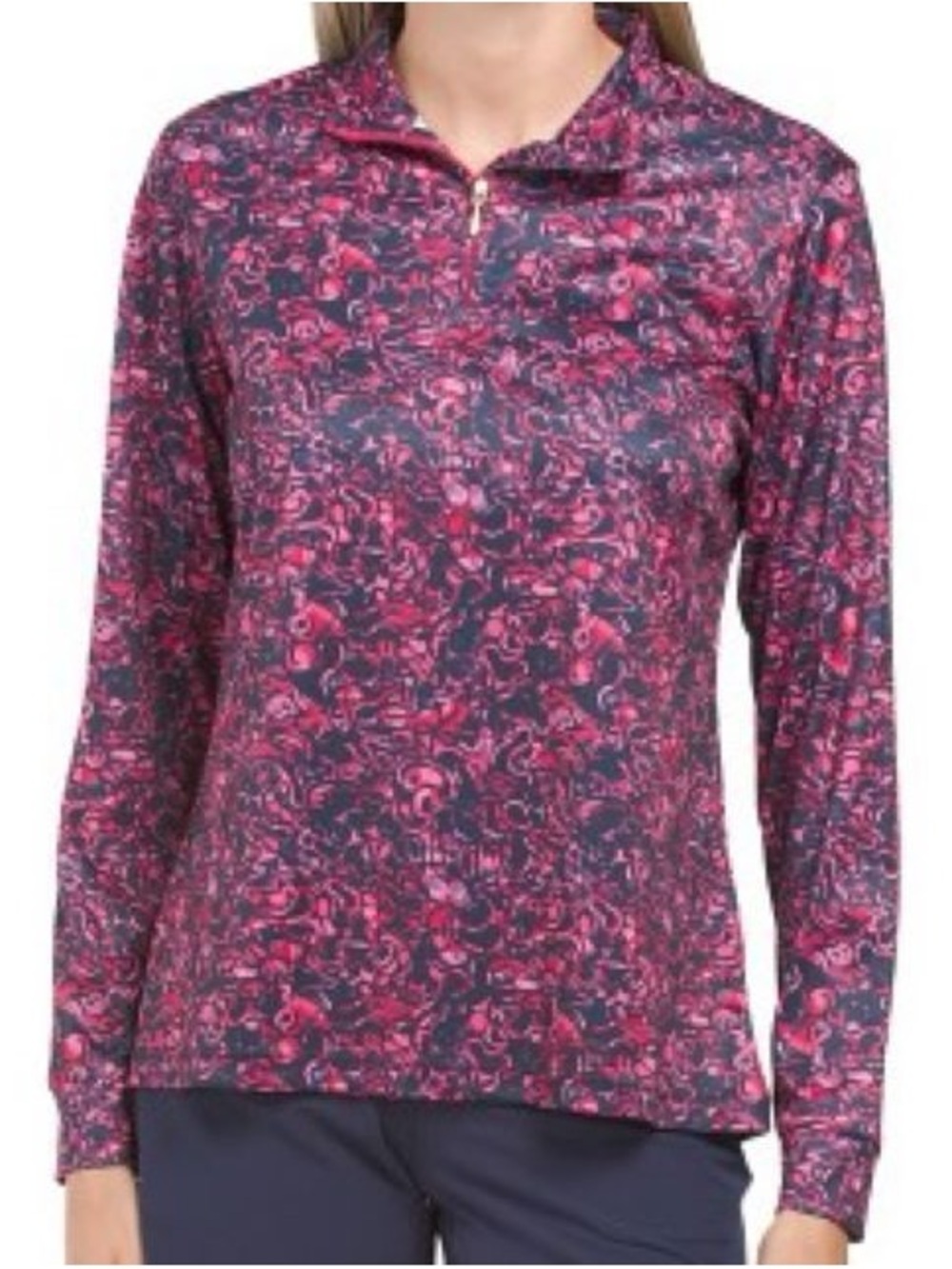 Greg Norman Collection Pink Floral Half-Zip Long Sleeve Golf Top